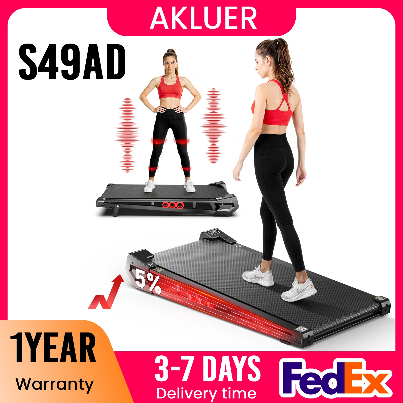 

AKLUER Under Desk Vibration Walking Pad - 3 in 1 Vibration Plate Treadmill with Remote Control, Quiet Brushless with 5% Manual Incline, Portable for Home Office