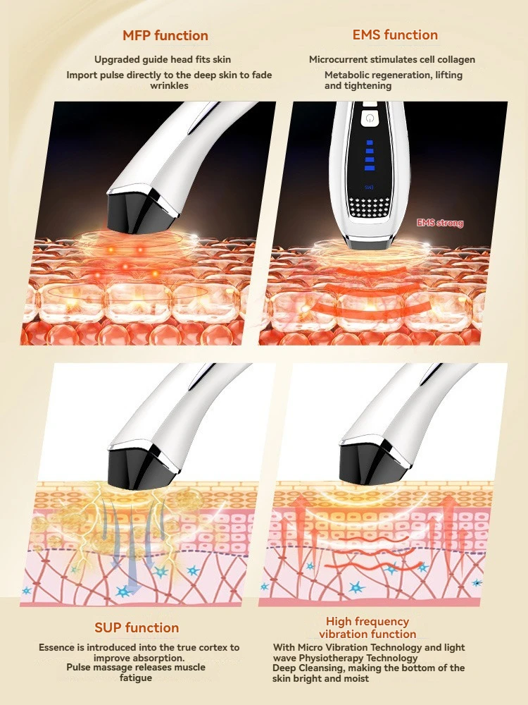Dispositivo di bellezza a impulsi facciali a microcorrente Collo e viso Rafforzamento e sollevamento Photon Ringiovanimento della pelle Cura della bellezza Massa vibrante