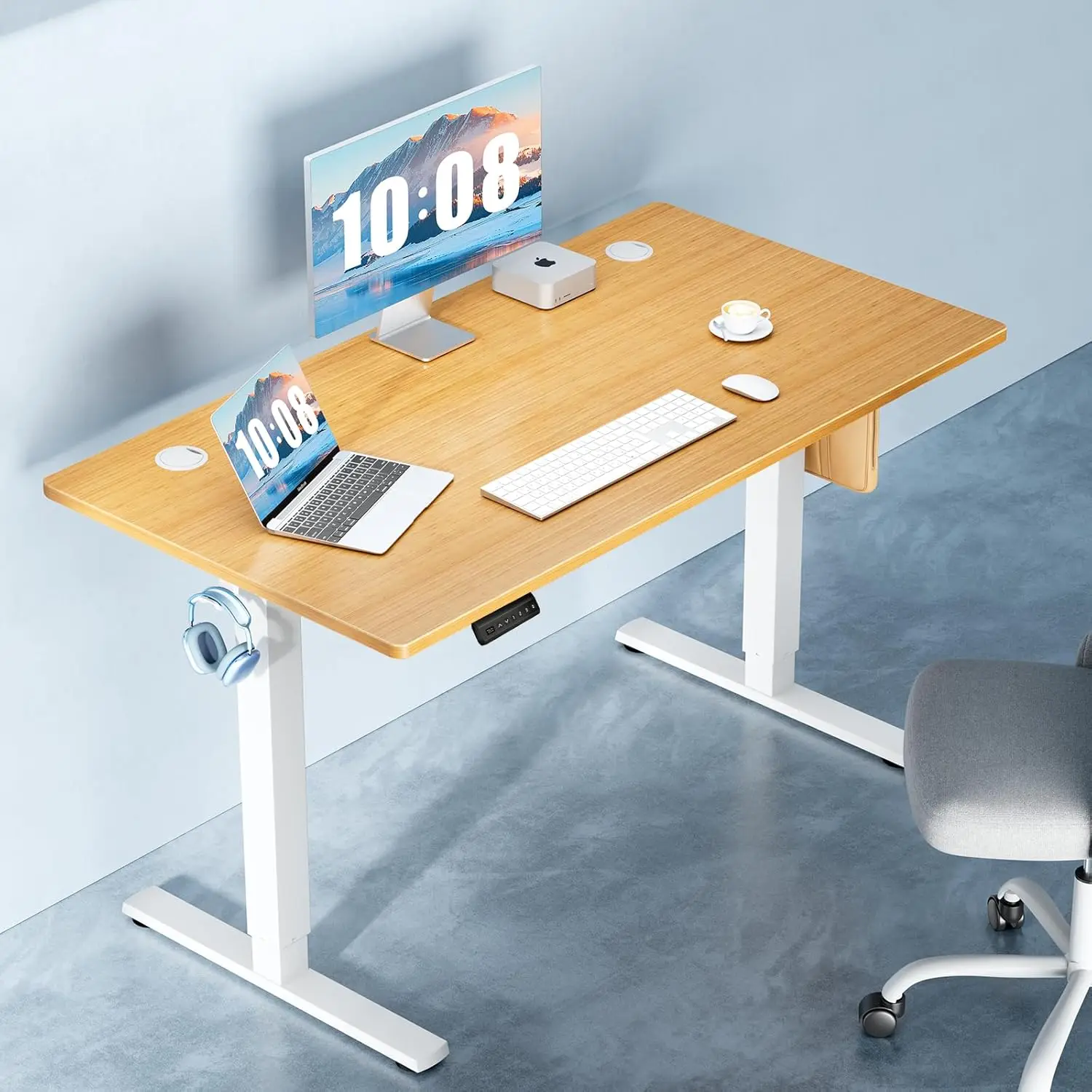 Standing Desk Oak Wood 48 Inch Electric Adjustable, with Memory Presets All Seasons Oak Color