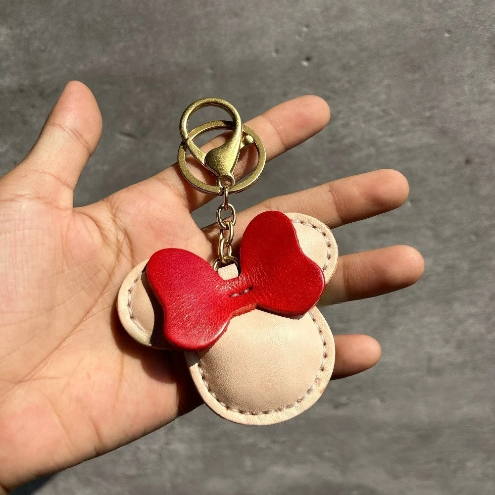 New top-grain cowhide bow bag charm, 3D keychain, backpack decoration accessory, bag pet