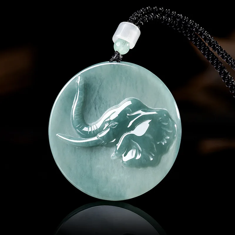Natural Burmese Jadeite Elephant Pendant Necklace Designer Vintage Fashion Talismans Real Jade Charm Gifts for Women