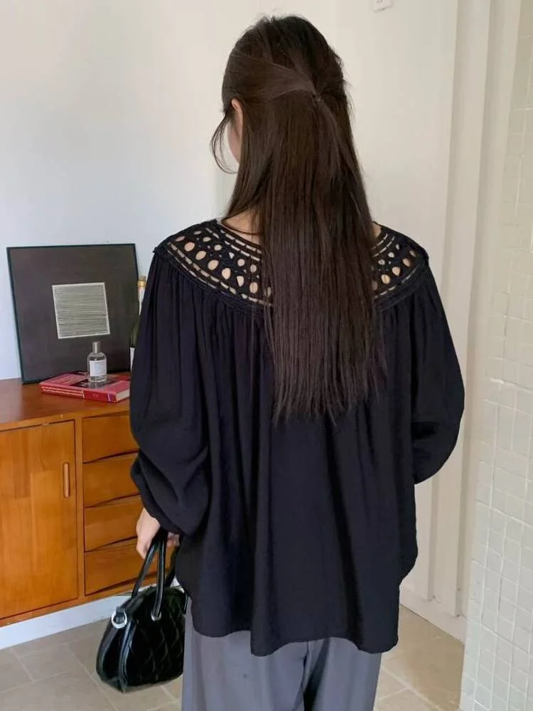 เสื้อผ้าผู้หญิงสไตล์เกาหลี แขนยาว ทรงหลวม ผ้าโพลีเอสเตอร์ ดีไซน์เว้าไหล่ แนวหวานเก๋ สำหรับงานแต่งงานหรือใส่ลำลอง