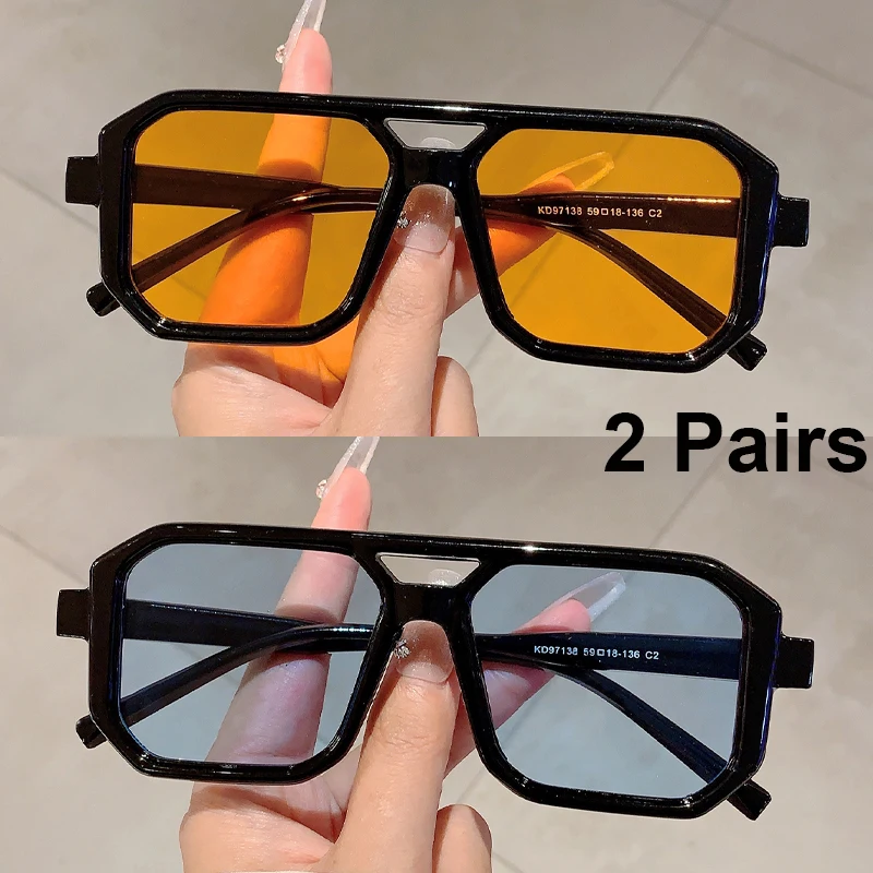 2 أزواج خمر مربع النظارات الشمسية الرجال شيك الرجعية جسر مزدوج التدرج في الهواء الطلق ظلال النساء عطلة عطلة ديكور نظارات شمسية