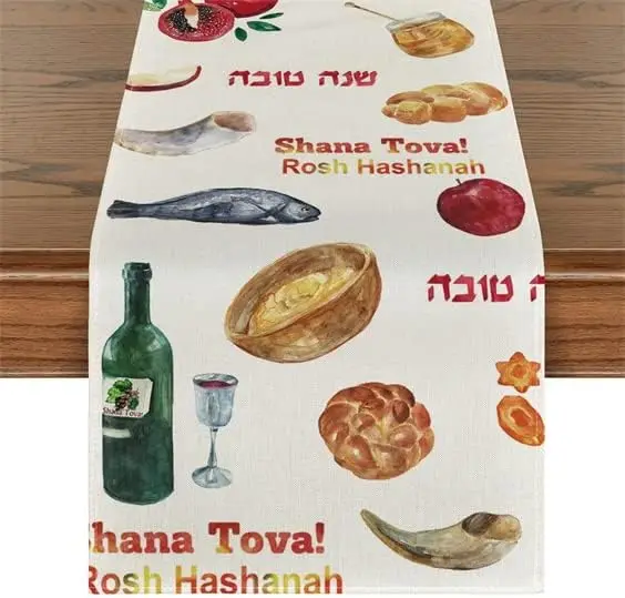 Rosh hashanah romã shofar chifre corredor de mesa judeu decoração do feriado reutilizável ano novo judaico shana tova corredor de mesa decoração