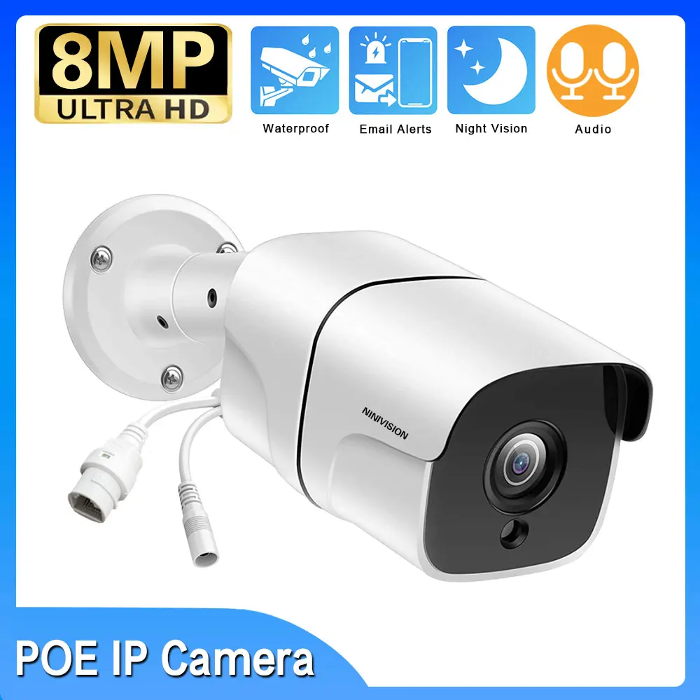 

4K CCTV POE IP Security Camera 8MP Outside Street Waterproof Motion Detection Bullet Video Surveillance Camera Smartphone P2P