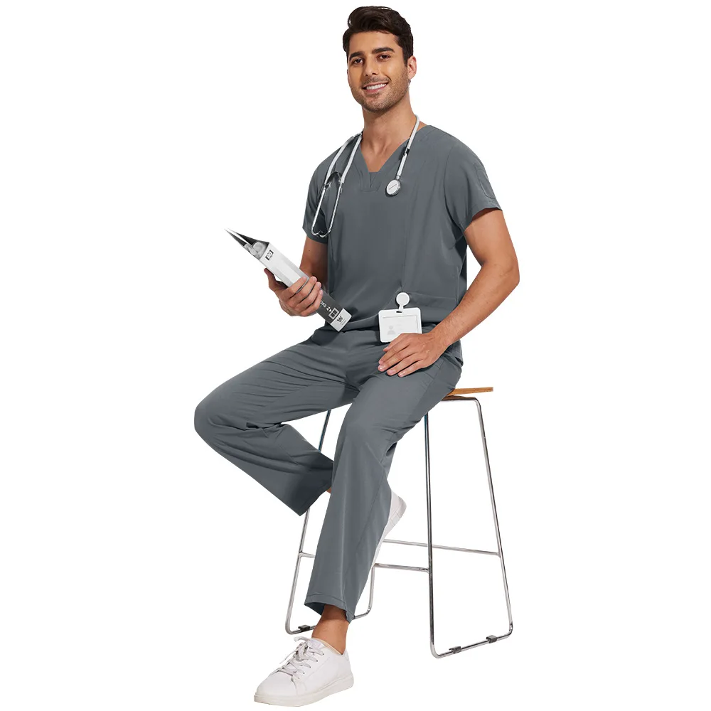 Heren effen kleur sneldrogend dun casual en comfortabel werkuniform met korte mouwen Medische scrubs