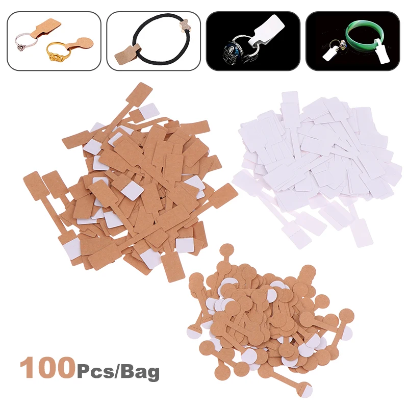 100Pcs RingLabel Sticker Jewelry Price Tag Kraft Paper Self-adhesive Price Tag For Necklace Earring Bracelet Price Square Labels