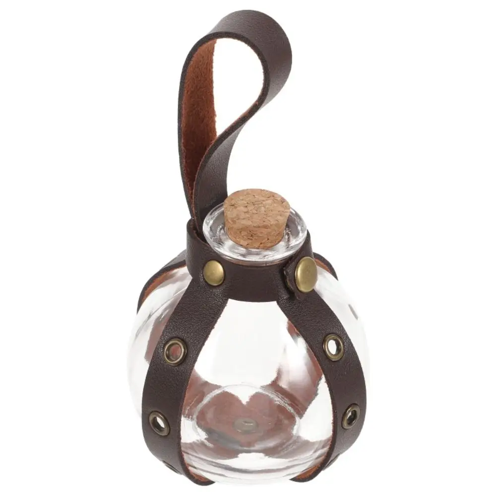 Faux Leather Round Flask Potion Bottle Magic Wizard Glass Round Magic Potion Glass Bottle Steampunk 250ml Fantasy Costumes