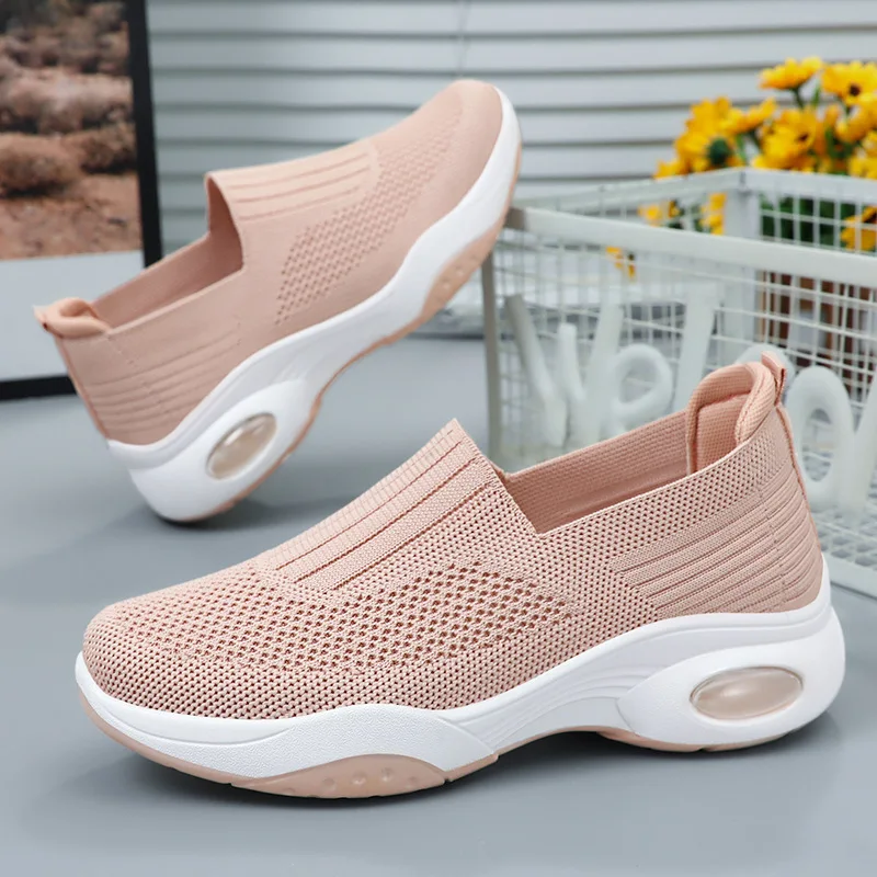 

Women Casual Flat Breathable Knitted Shoes Sports Tennis Shoes Woman Fashion Non Slip Soft Bottom Human Mechanics Walking Shoes