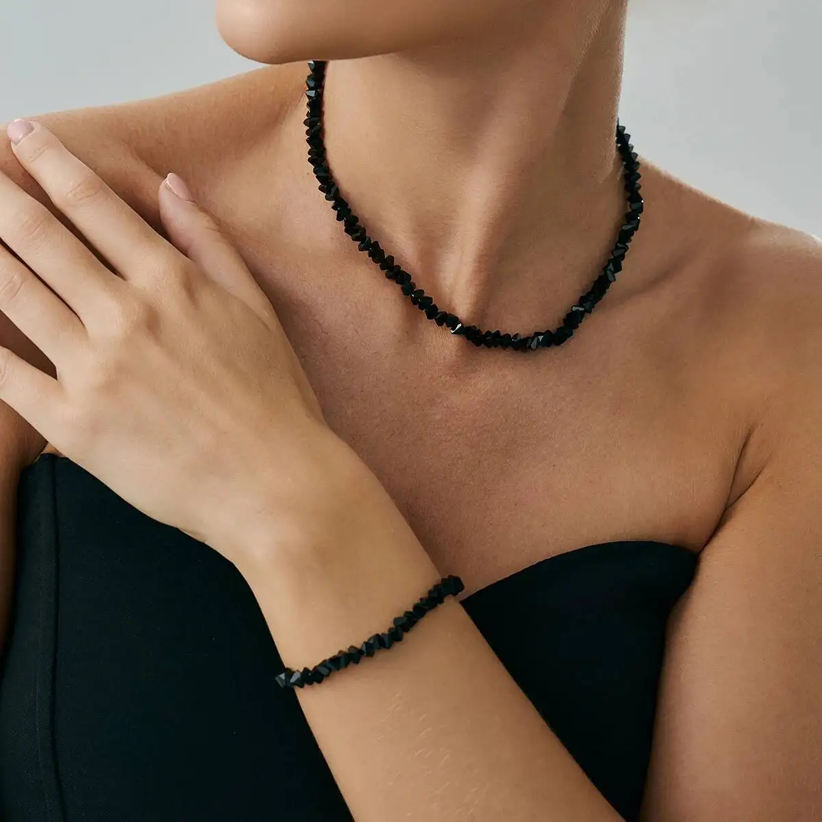 Salircon Exquisite Y2K Unregelmäßige Kristall Halskette Armband Set Frauen Trendy Charme Einstellbare Schlüsselbein Kette Hochzeit Schmuck Geschenk