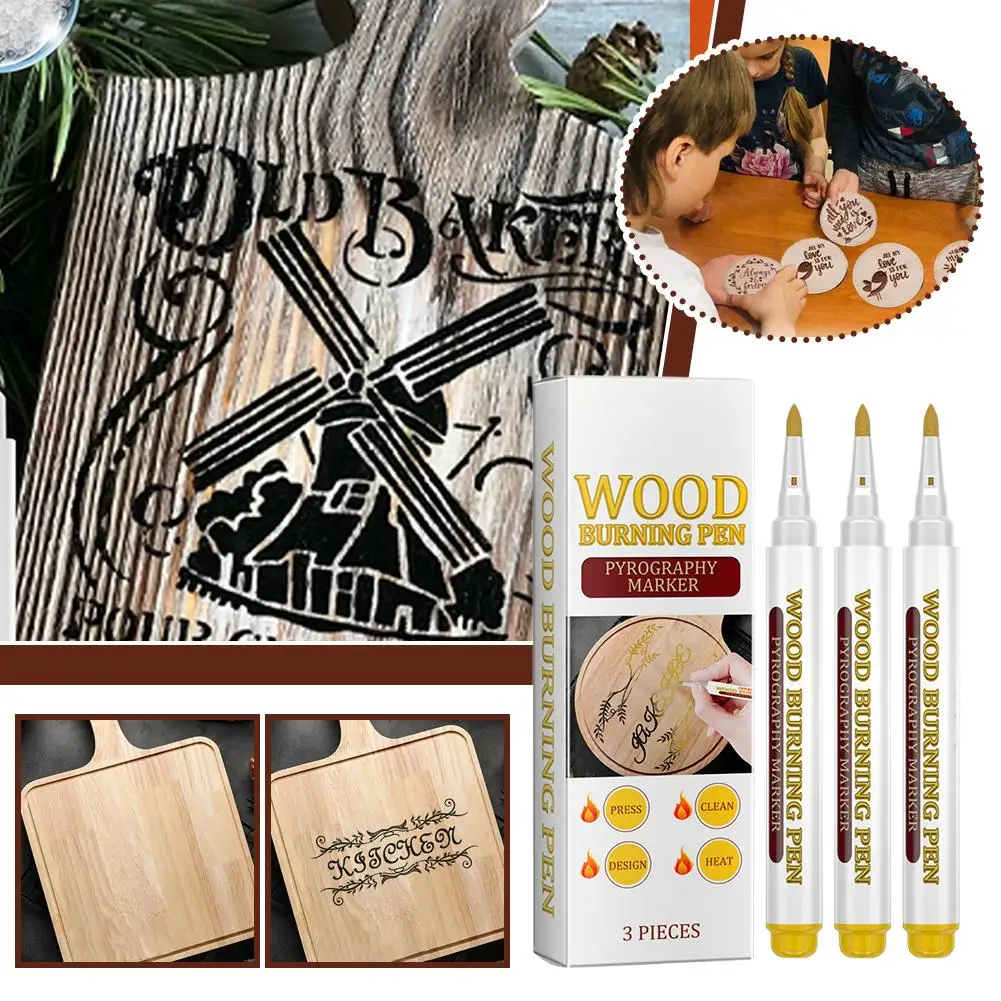 3Pcs Kinder Künstlerische Handwerk Produktion Scorch Stifte DIY Design Holz Brennen Pinsel Marker Stift Holz Brennen Marker Stift