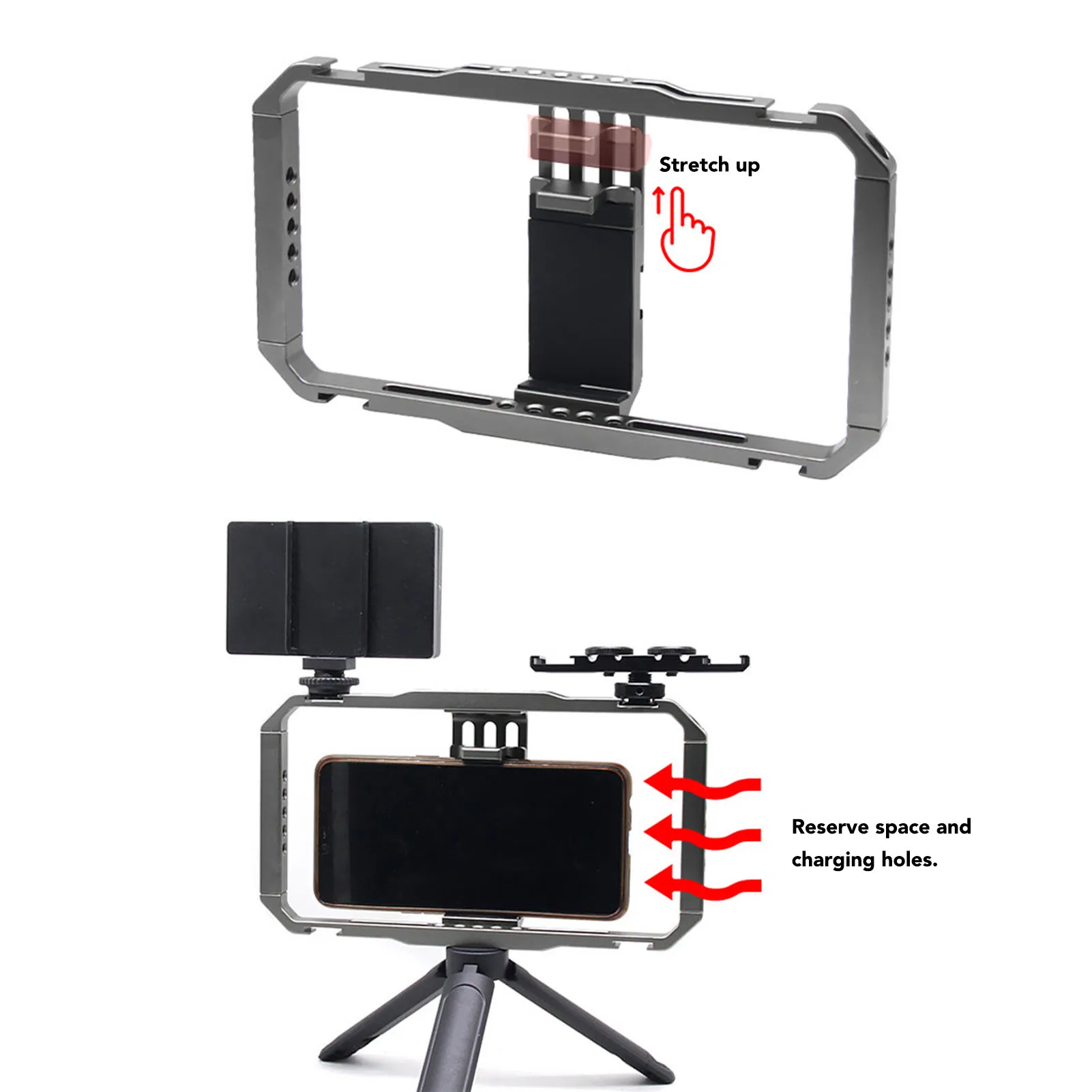 

Phone Video Stabilizer Rig Kit Silicone Handles Adjustable Handheld Phone Cage Kit Ergonomic with Cold Shoe Interface for Vlogs