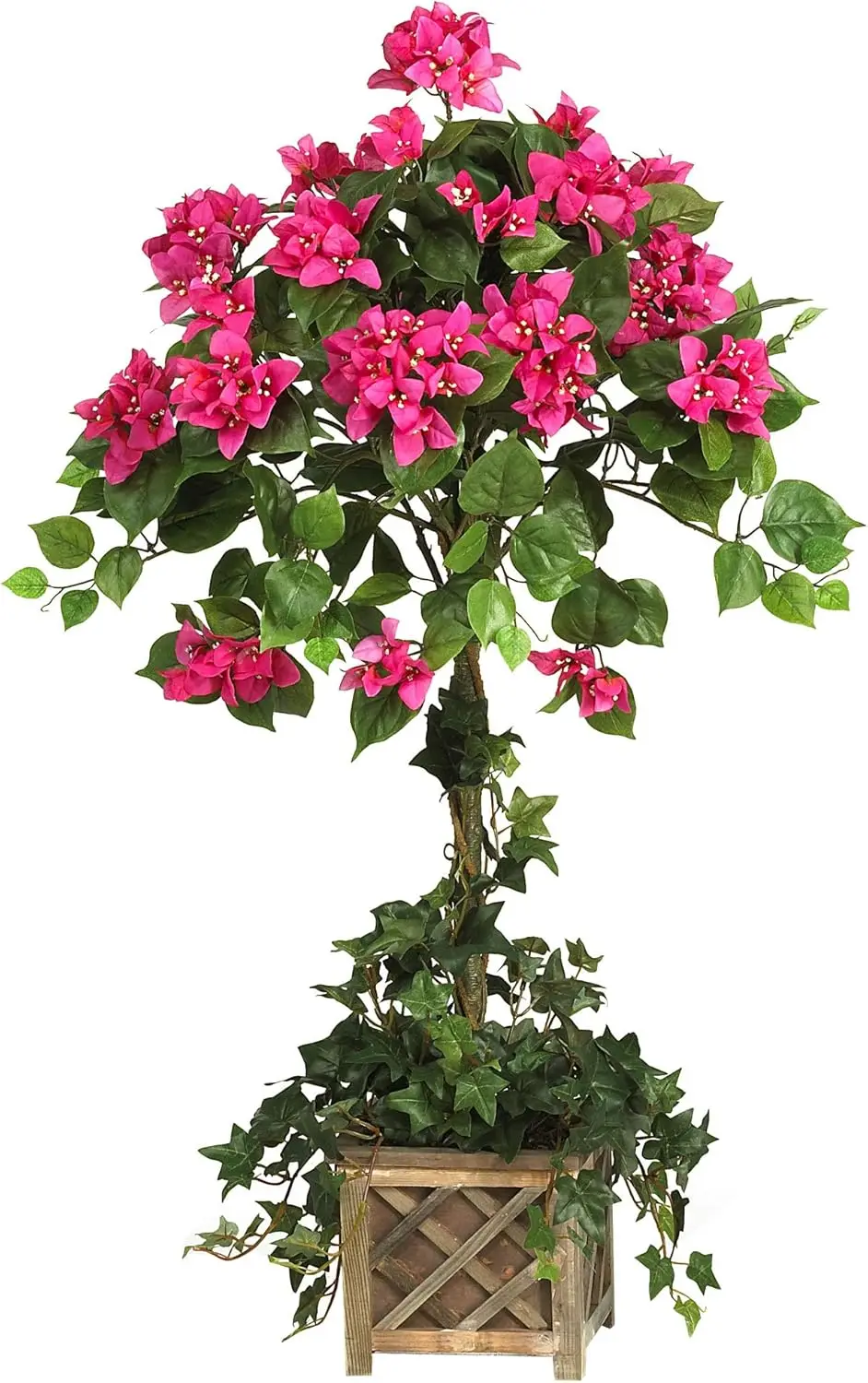 

Artificial Bougainvillea Topiary with Wood Box