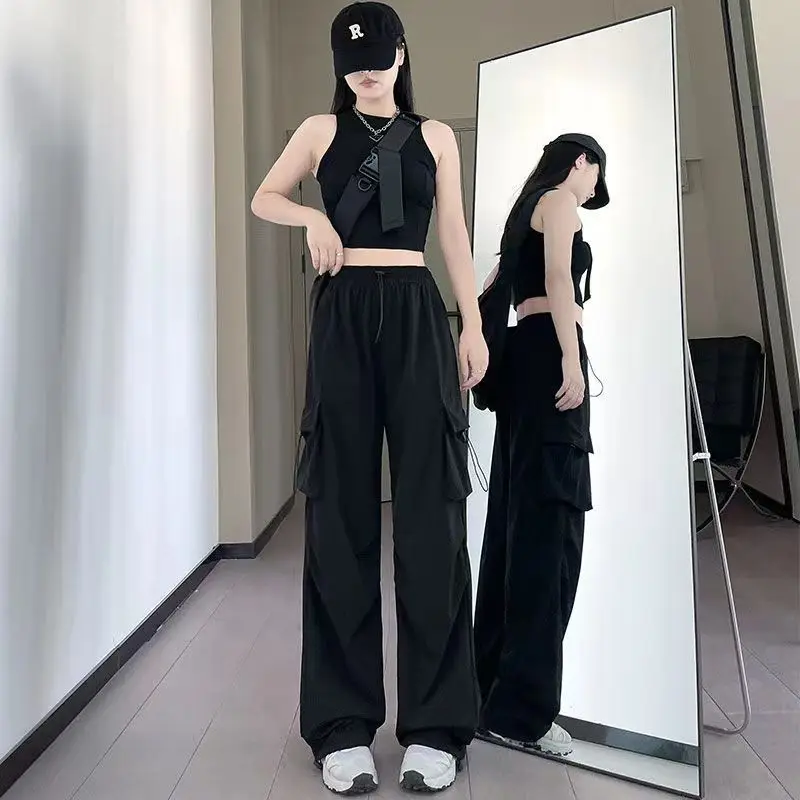 Women's Quick Dry Cargo Pants 2026 High Waist Wide Leg Spring Summer Lightweight Hiking Streetwear Casual Trousers Multi Pockets