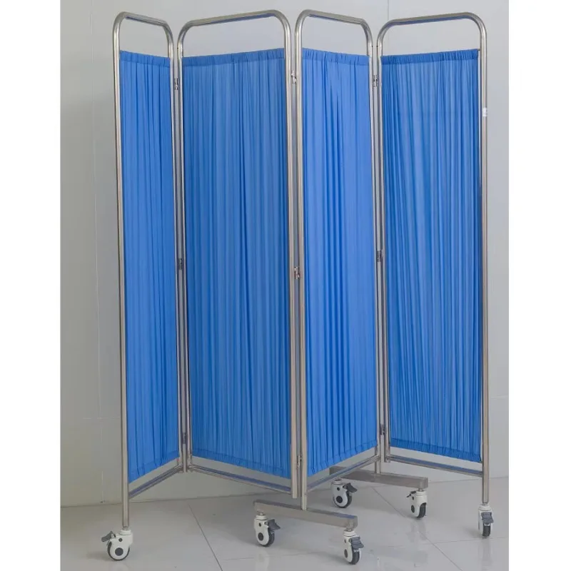 Hospital Ward Folding Screen Medical Curtain Screen Hospital Bed Curtain Hospital Mobile 4 Folding Ward Bed Side Screen