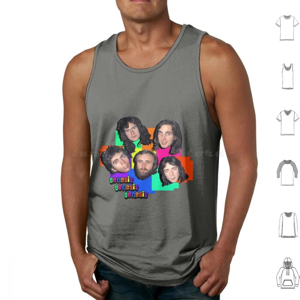 Wacky Genesis Tank Tops Print Cotton Genesis Prog Progressive 70s Music Musicians Peter Gabriel Phil Collins Mike Tony