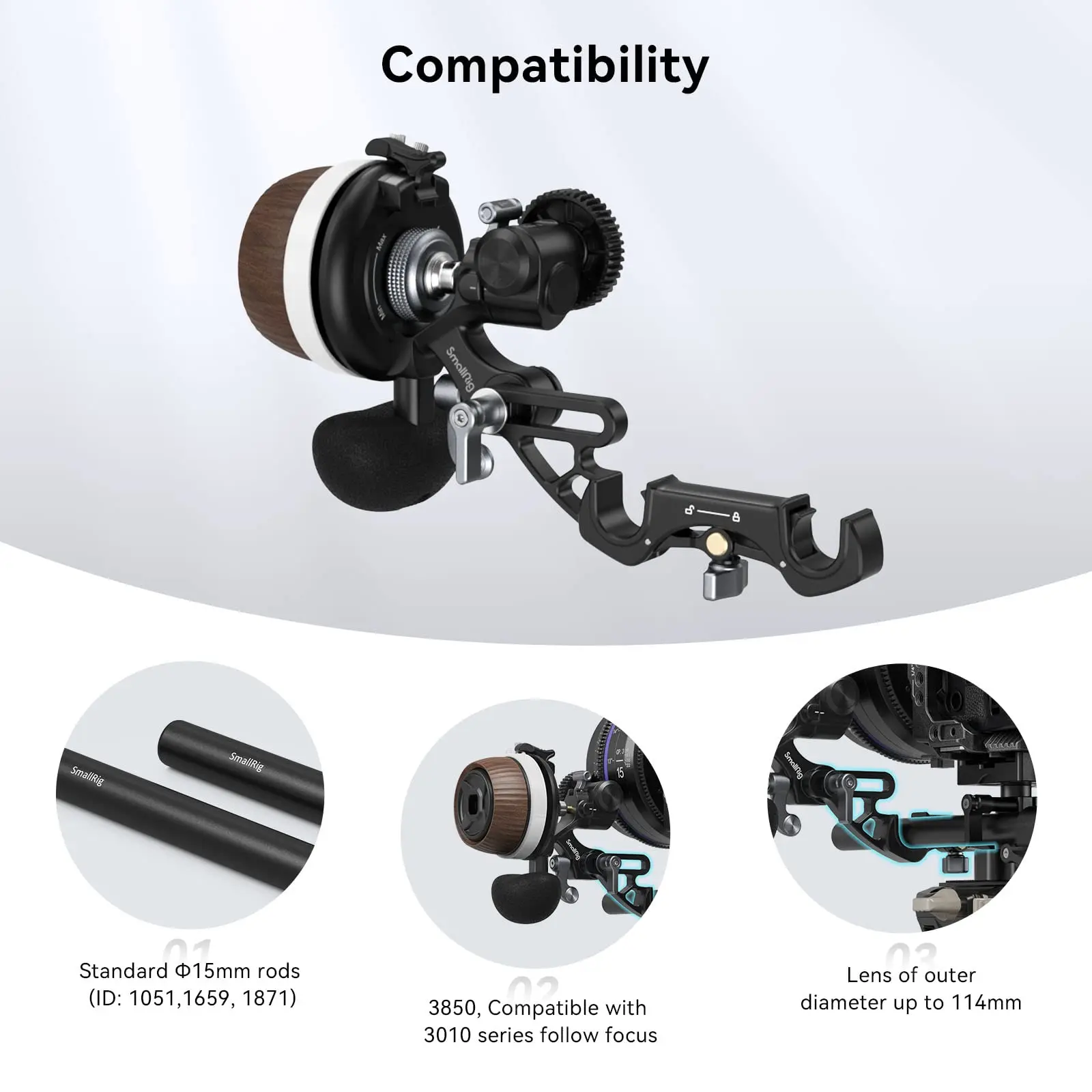 SmallRig 15mm Rod Clamp, Quick Installed and Released,Supporting Large Diameter Lenses, Compatible with 3010 Series Follow Focus