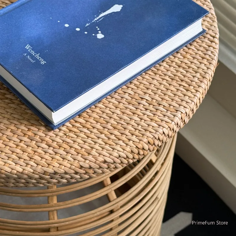 Handmade Rattan Bamboo Storage Side Table Provence Homestay Living