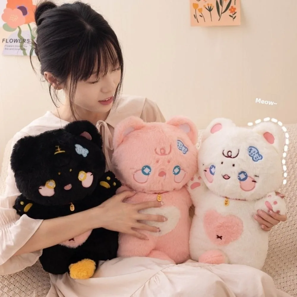 جذب الثروة لطيف القط ألعاب من القطيفة الدائمة يلوحون القط الأبيض وسائد فخمة لينة Kawaii القط الأسود أفخم دمية عيد الميلاد عيد الميلاد