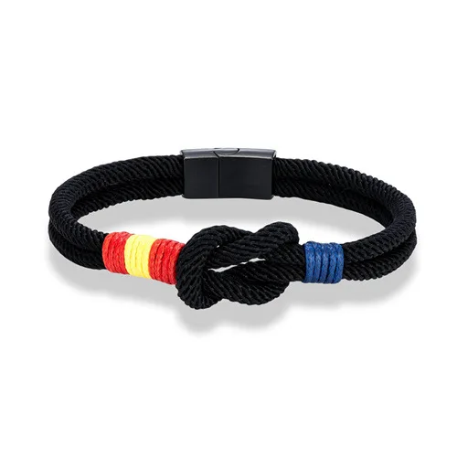 spain flag bracelet Fashion Men Women Spain Flag Double Strand Nautical Rope Bracelet Brushed Black Stainless Steel Magnet Buckl