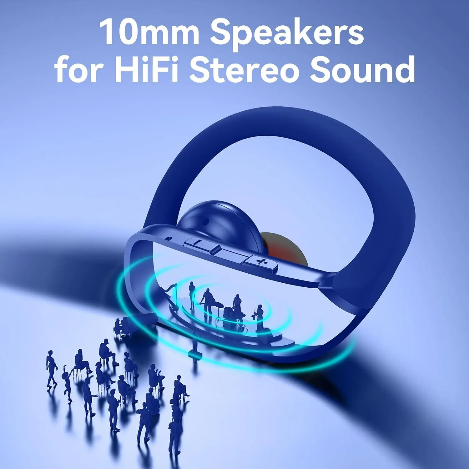Wireless Earbuds with 80H Playtime LED Display Case, Over-Ear Hook, Stereo Sound, Easy Button Controls, Sports Earphones for Running Workout Gym Blue view 5