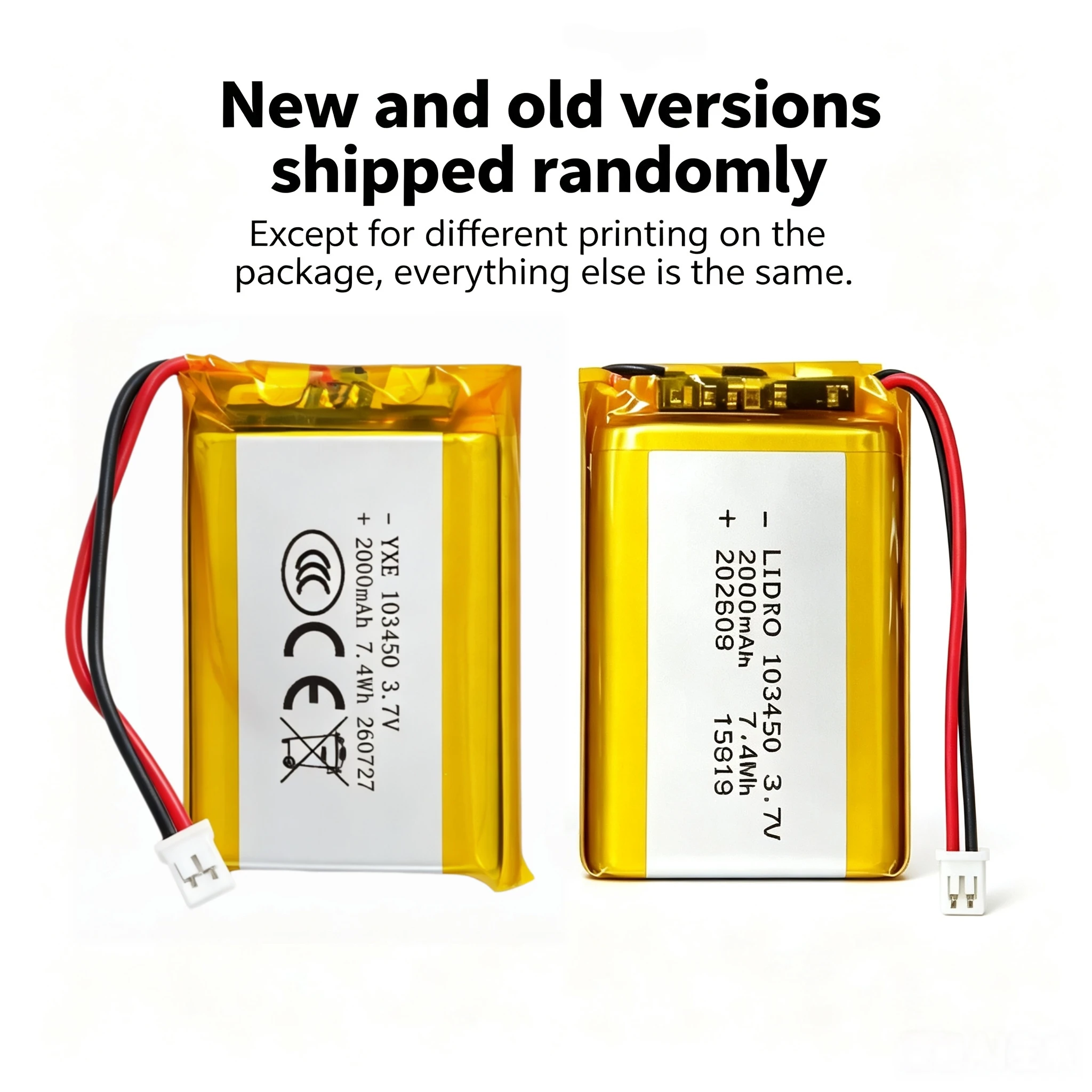 103450 3,7V 2000mAh Polymer-Lithium-Akku mit JST PH2.0 Stecker, hohe Kapazität für Kamera, GPS-Navigator, MP5-Headset
