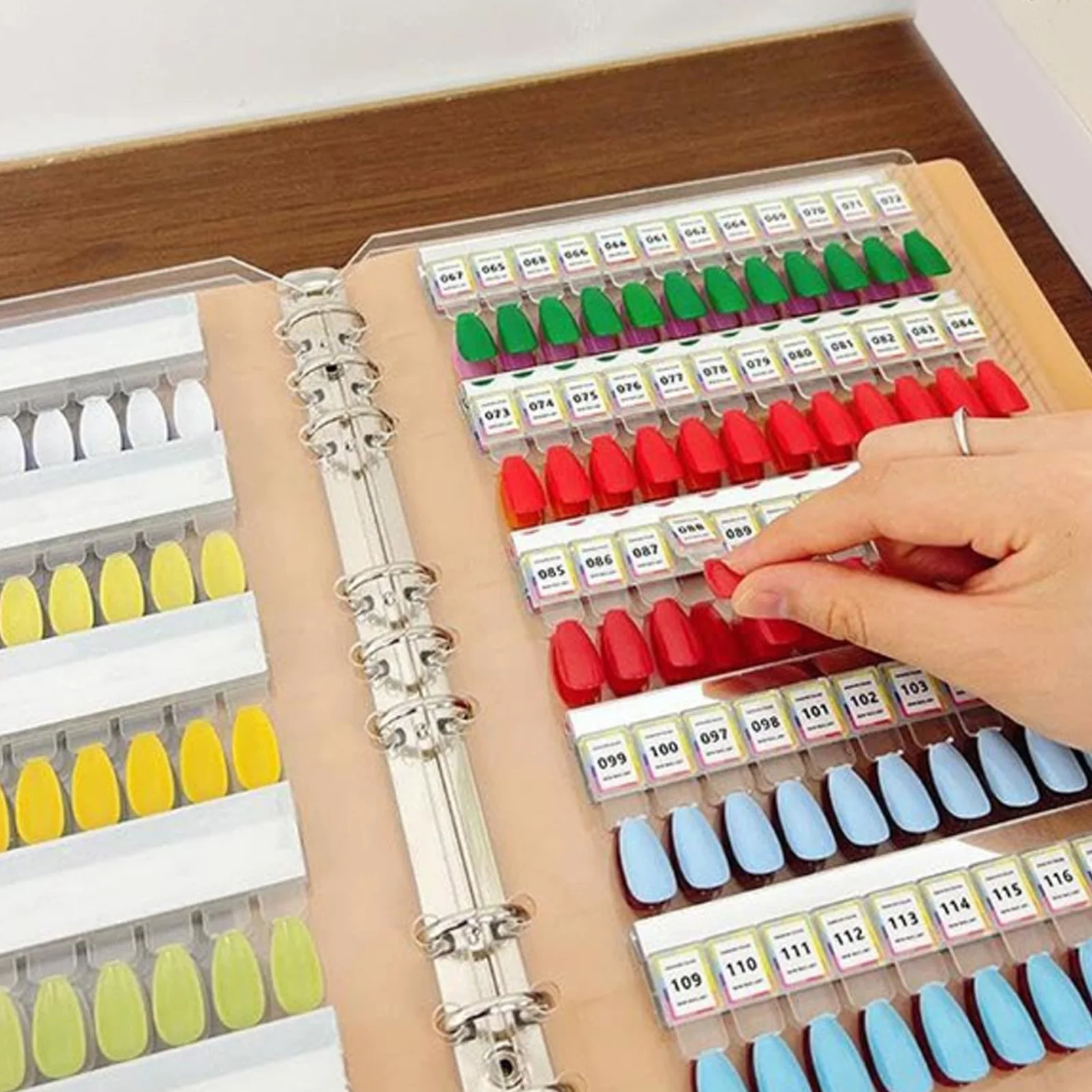 150 Colors Nail Color Chart Display Book Nail Sample Swatches Book with Clear Fake Nails PU Leather Cover for Home DIY Salon