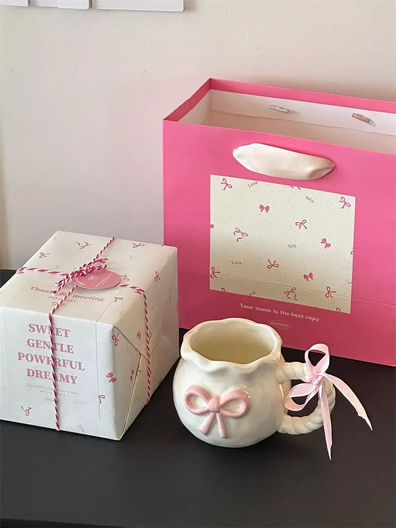 

Handmade Ins Sle Pink Knot Artistic ature Cerc Mug Birthday Gift for Women Irregular Stereo Design No Brand