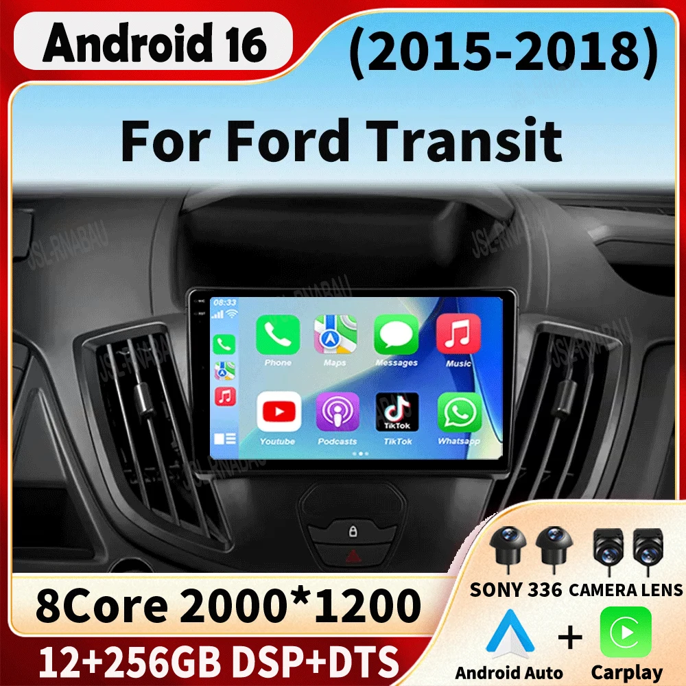 Android 16 Car Radio For Ford Transit 2015 - 2018 Multimedia Video Player Navigation GPS Carplay Android Auto 5G WIFI DSP BT5.0
