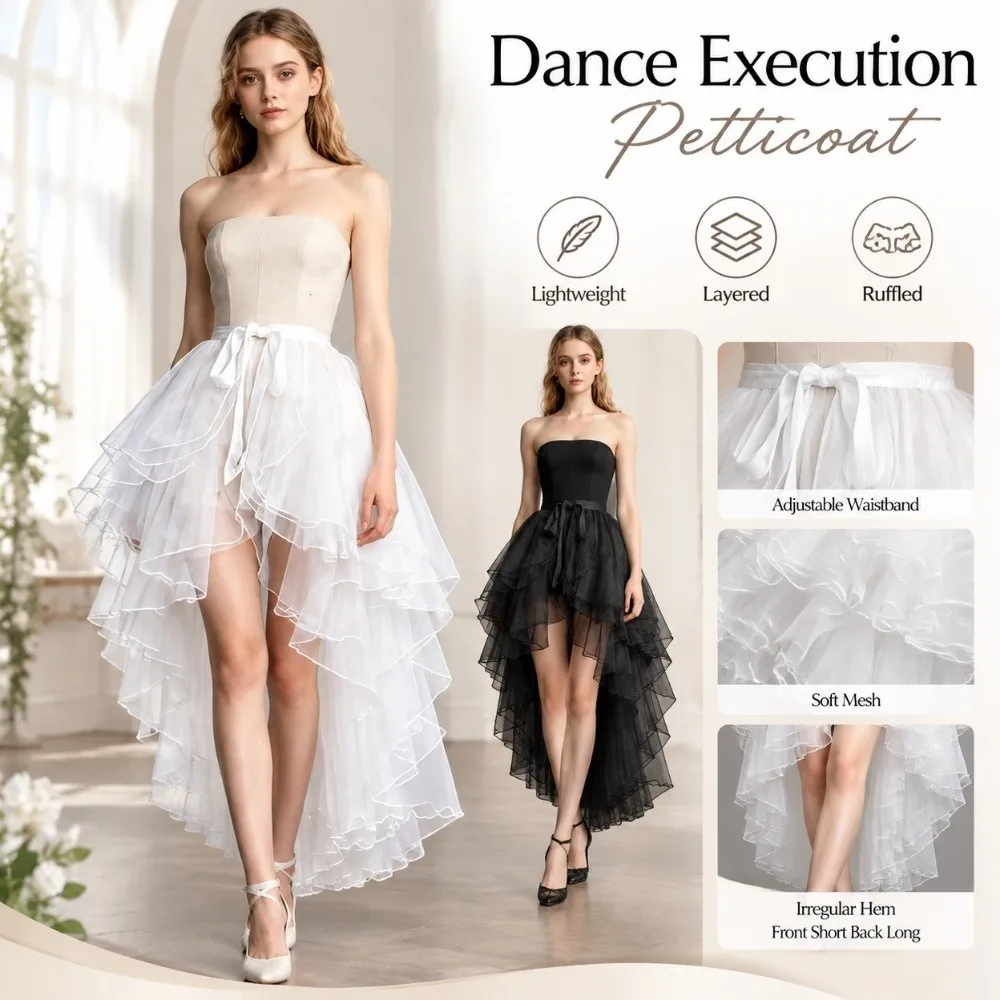 Irregular Hem Dance Execution Petticoat Front Short Back Long Layered Three-tiered Crinoline Soft Mesh Ruffled