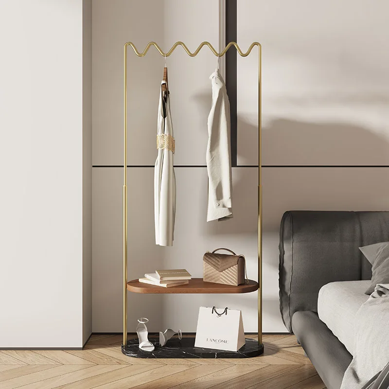 Custom Multifunctional Light Luxury Floor Coat Rack Modern Bedroom Solid Wood Clothes Rack Bedside Clothes Organizer