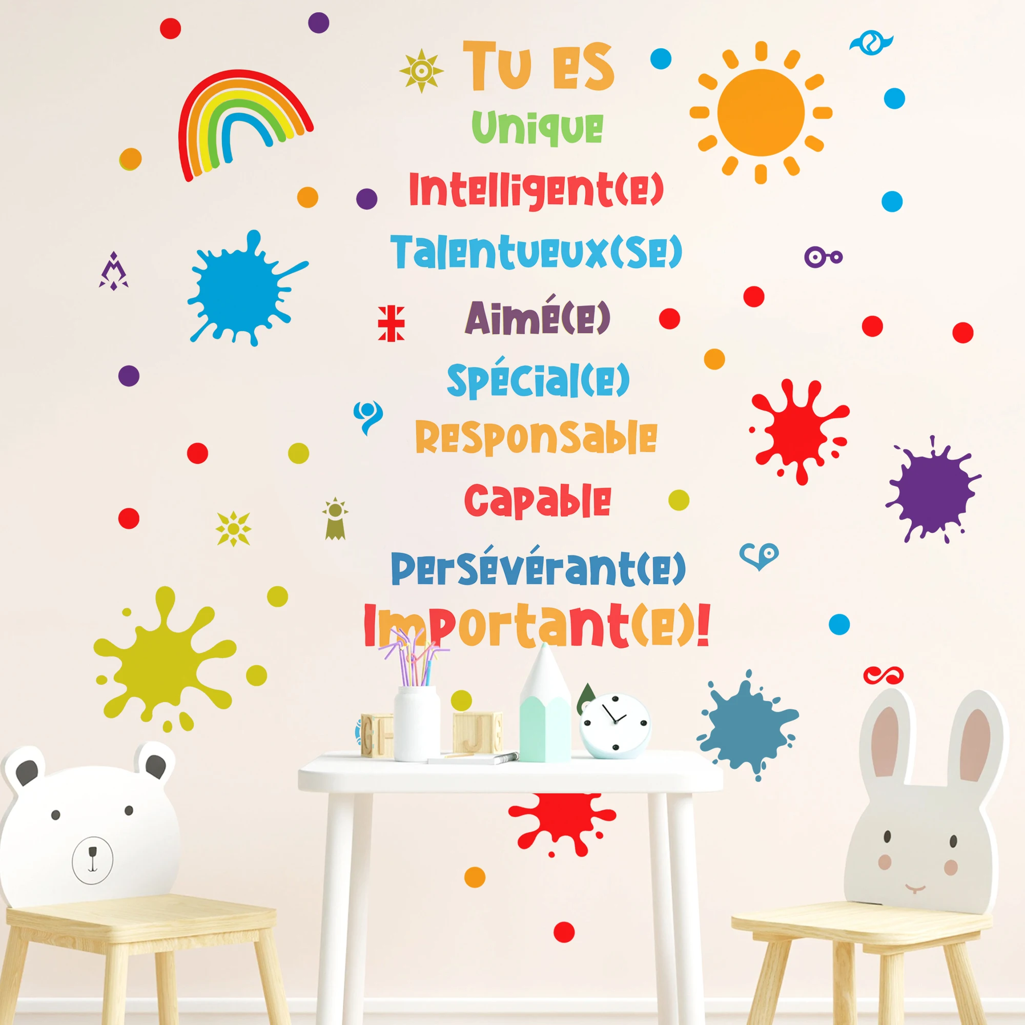 

Colorful French Motivational Watercolor Wall Sticker Child Room Wall Art Classroom Decal Kids Room PVC Vinyl Living Home Decor