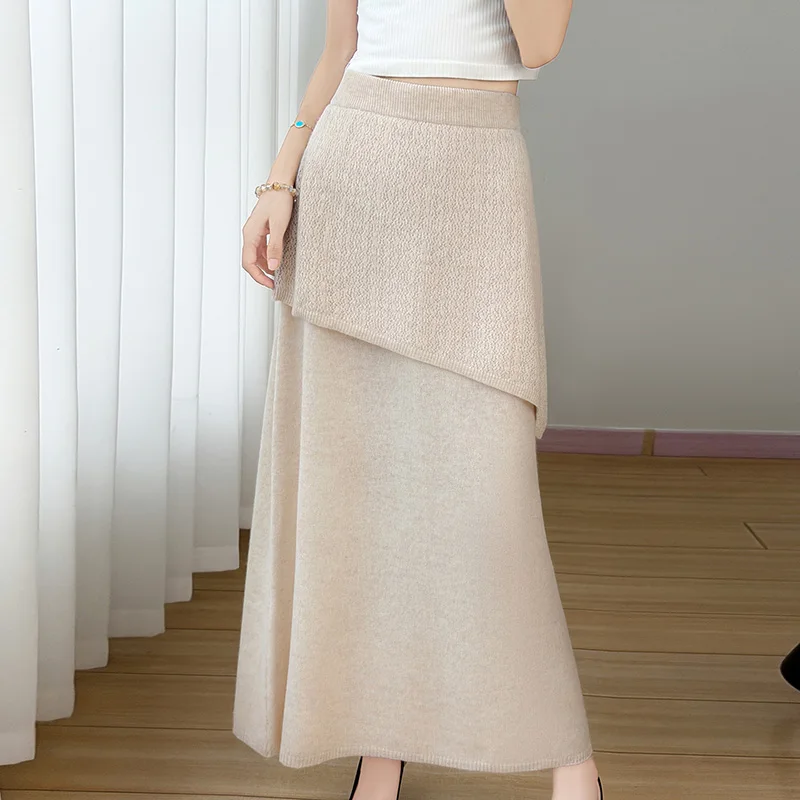 High-end 2026 Autumn and Winter New 100% Cashmere Skirt Women's High Waist Skirt Female Fashion Solid Color A Word Knit Skirts