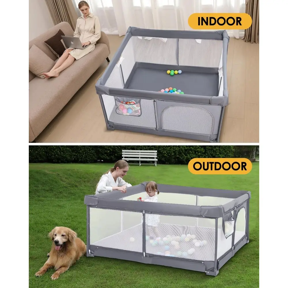 Box pieghevole portatile extra large per neonati e bambini piccoli, centro attività sicuro per interni/esterni con cancello (51×51 grigio)