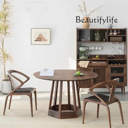 

combination new dining room living room home round table eating table North American black walnut dining table and chair