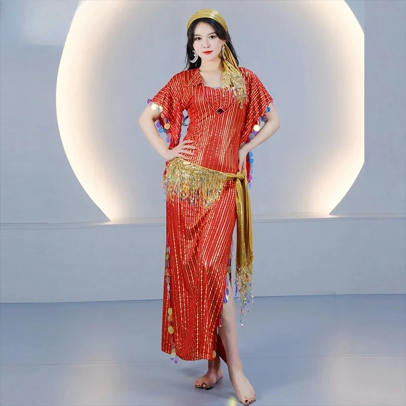 Bauchtanz-Kleider für Frauen mit Großen Pailletten, Shaabi Baladi Saidi Ägyptisches Kleid, Wettkampfkleidung, Orientalisches Gruppentanz-Kostüm