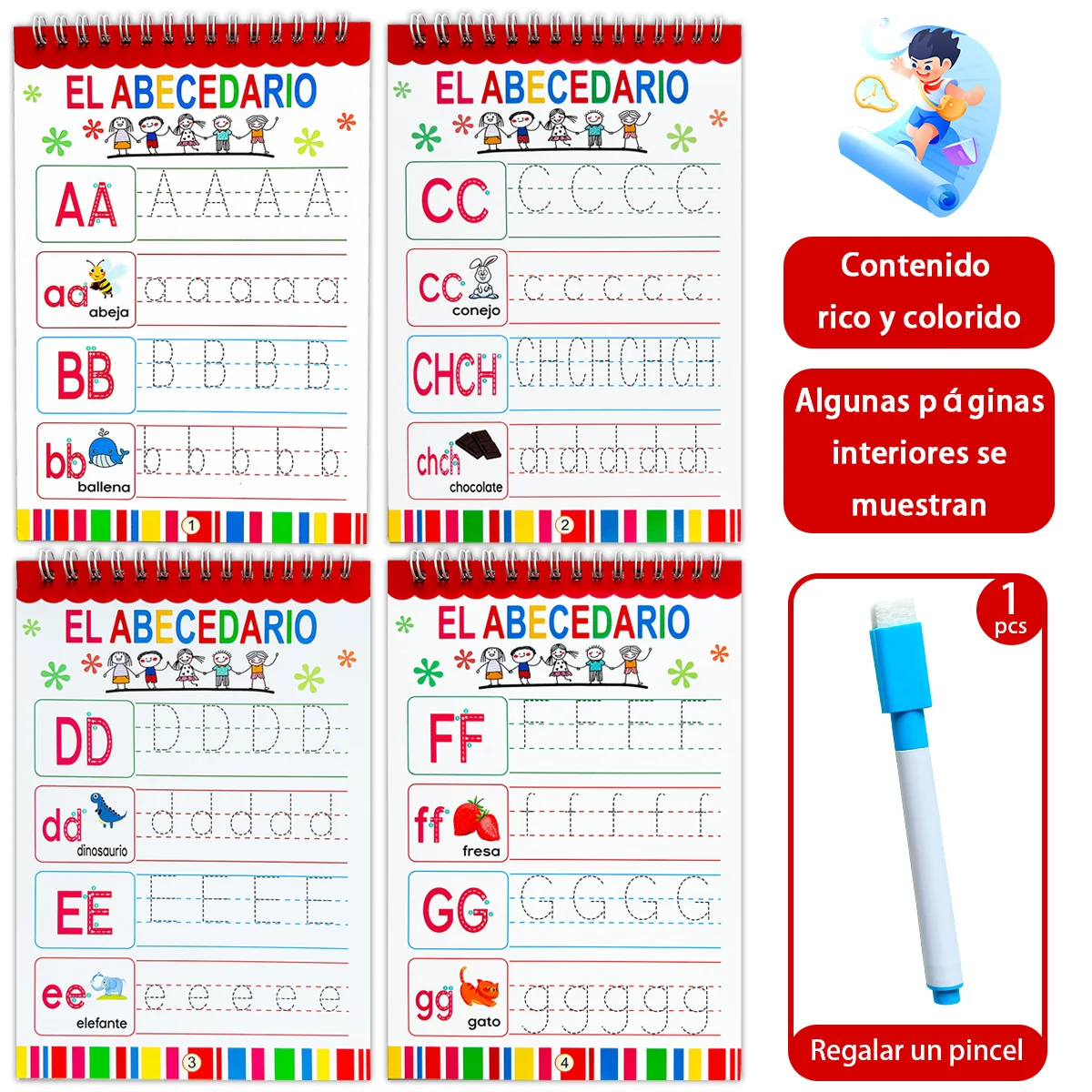 Spanish Alphabet Reusable Tracing Workbook for Kids El Abecedario Letter Writing Practice Book With Dry Erase Pen