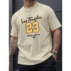 Los Angeles 23 Graphic Men's Short Sleeve T-shirt, Comfy Stretchy Trendy Tees For Summer, Casual Daily Style Fashion Clothing