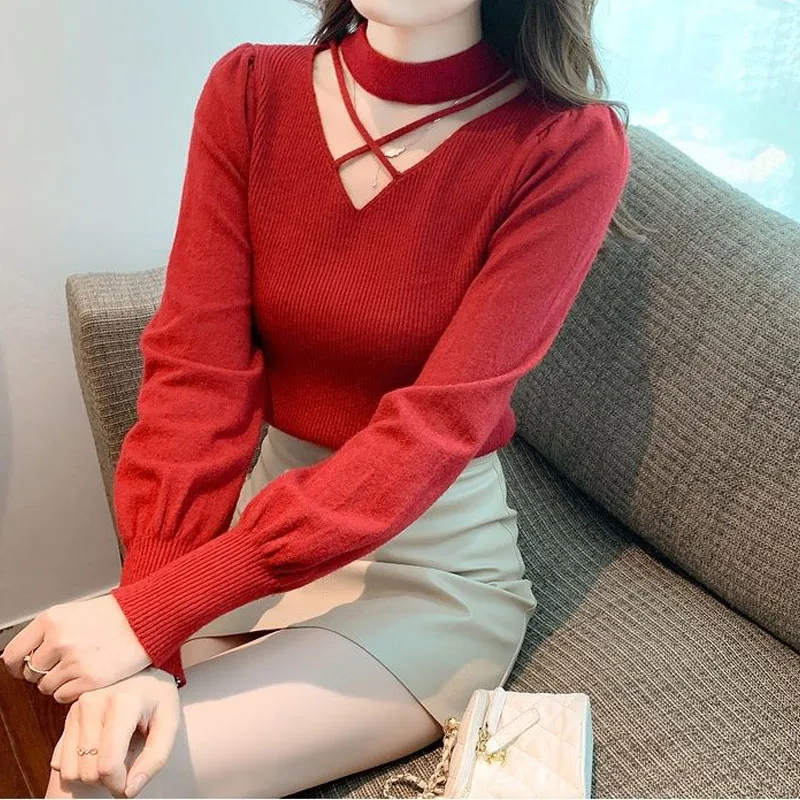 Autumn Winter Simplicity Solid Color Hollow Out Sweaters Women\'s Clothing Fashion All-match Long Sleeve Knitted Tops For Female