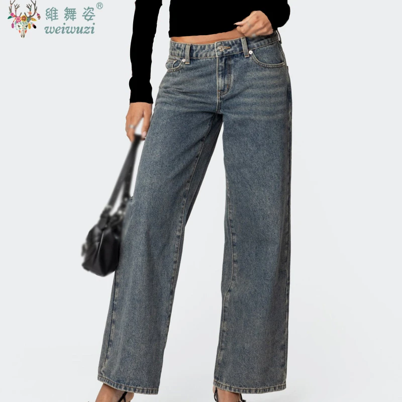 

Baggy Women's Jeans Leopard Print Heart-shaped Pocket Cotton Denim High Waist Pants Causal Wide Leg Cowboy Trousers Streetwear