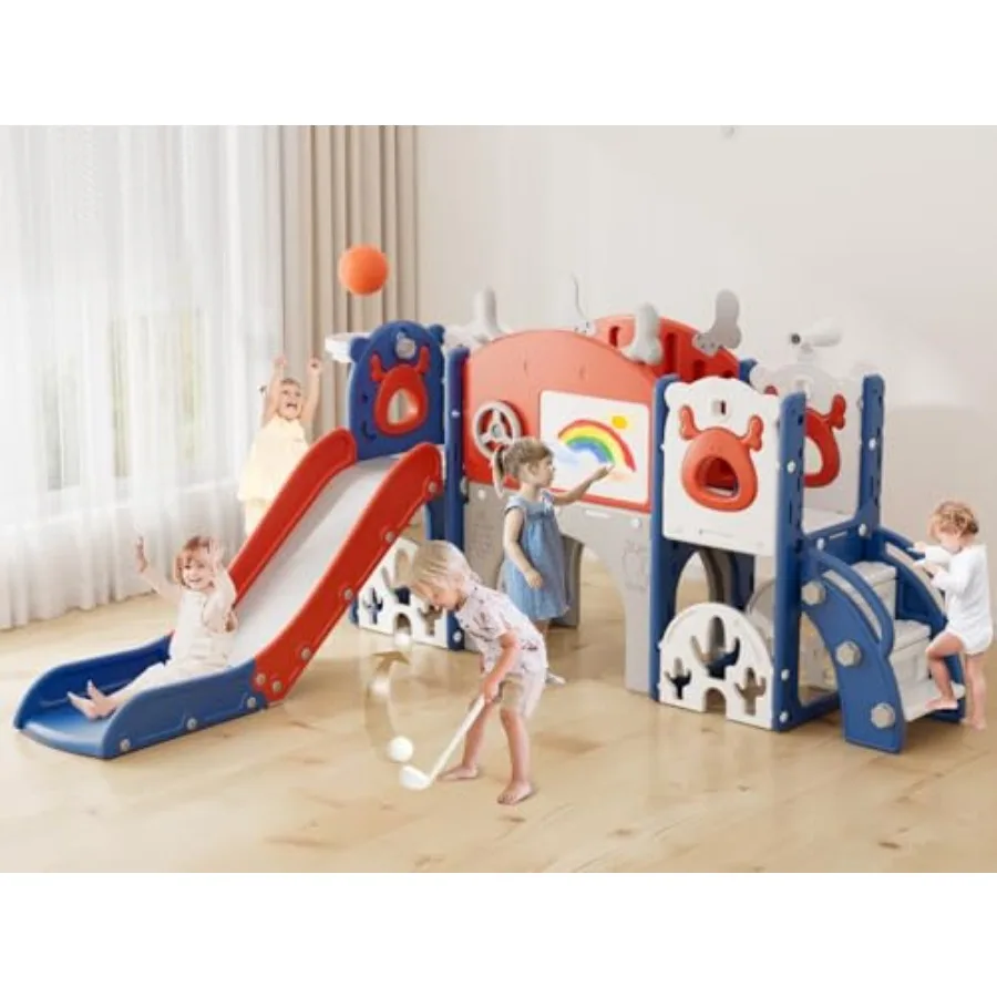 

Детская горка 13 в 1 для малышей, новая улучшенная версия с набором для гольфа, баскетбольным кольцом и доской для рисования, для игр в помещении и на улице