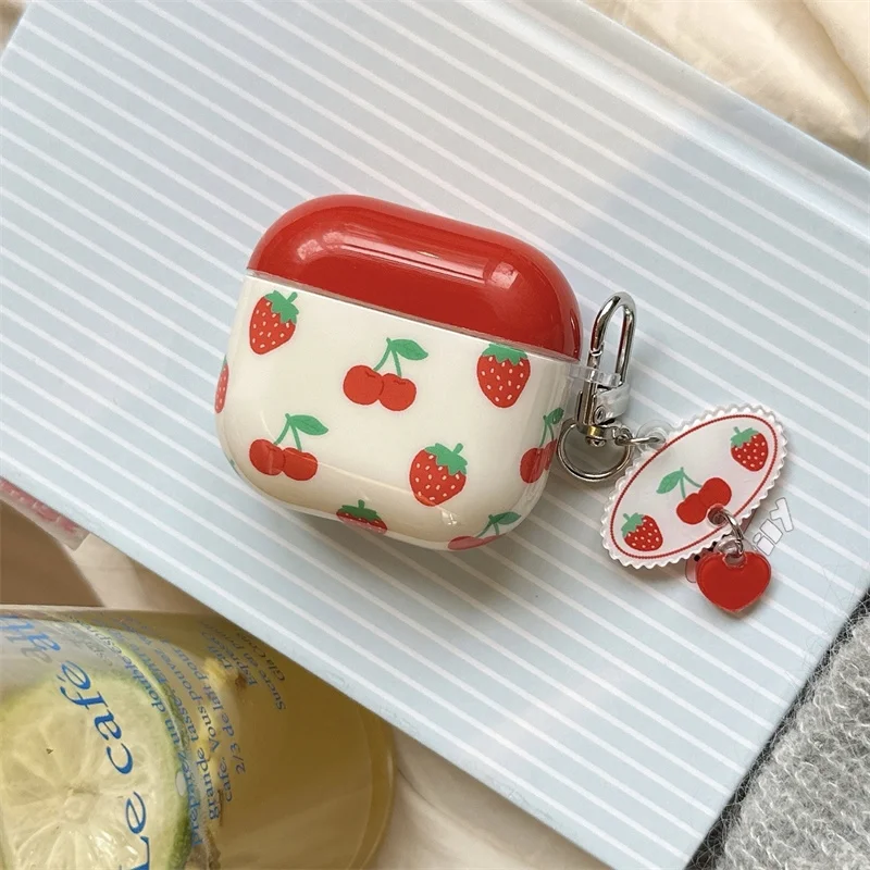 

New Kawaii Strawberry pendant Earphone Case For Apple Airpods Pro 2 3 4 For earphone cover Silicone Headset Cases Airpods 4 Earp