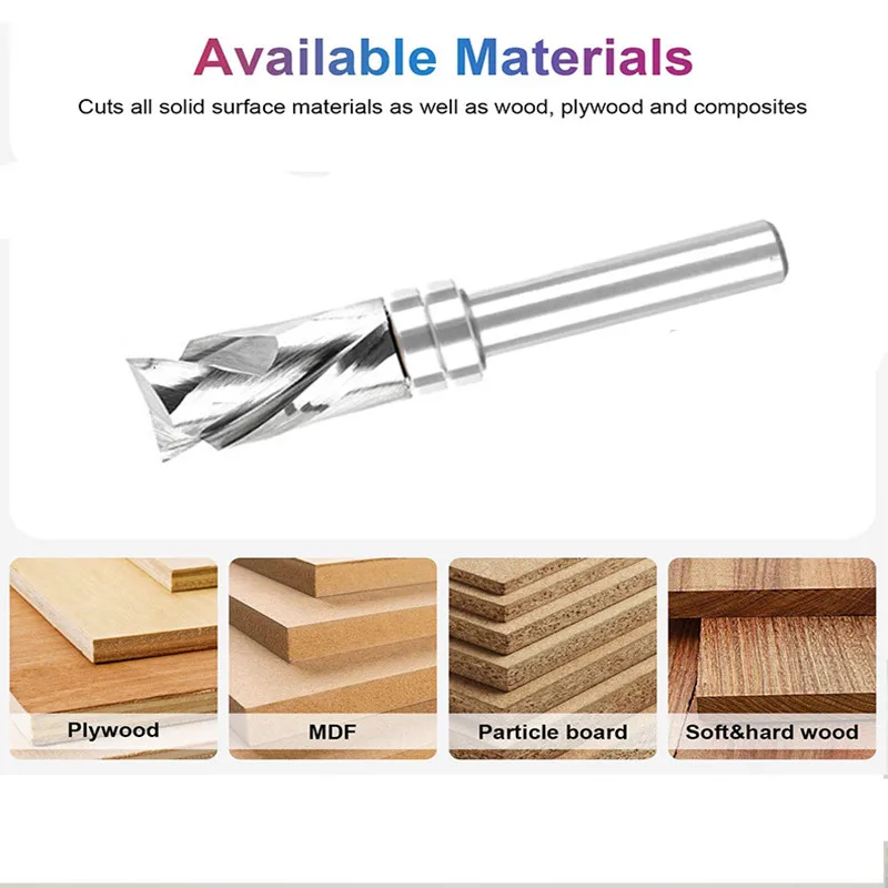 Double Edged Spiral Edge Trimming Knife, 8mm Shank Diameter, Solid Tungsten Steel Material Woodworking Milling Cutter