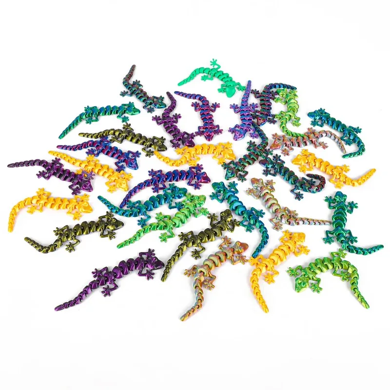 30PCS 3D Printed Gecko with Movable Joints - Fun Desk Toys, Random Colors, Cool Gift for Kids & Collectors