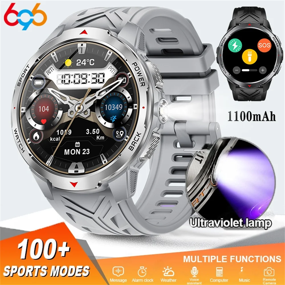 

Smart Watches Men Flashlight Compass 1100mah Ultra Long Battery BT Call 3ATM Waterproof Sports Fitness Smartwatch Health Women
