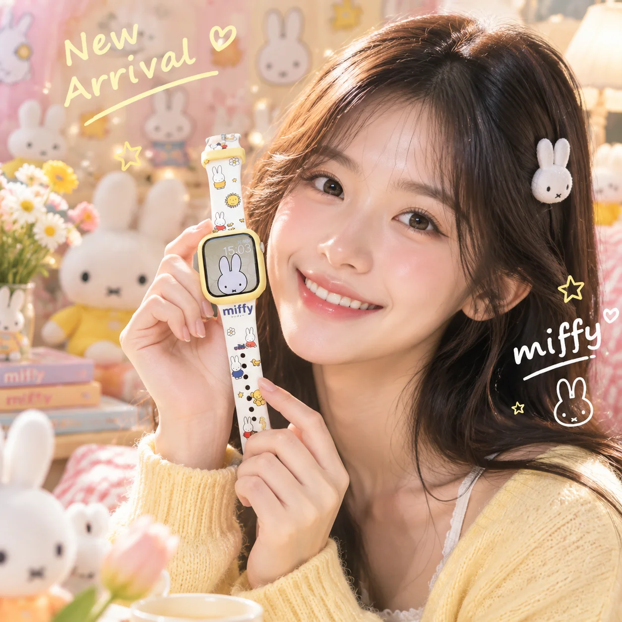 New Fashion Cartoon Cute Kawaii Miffy Rabbit Apple Watch Band For iWatch S10 Girl Festival Gift Soft Silicone Strap Bracelet