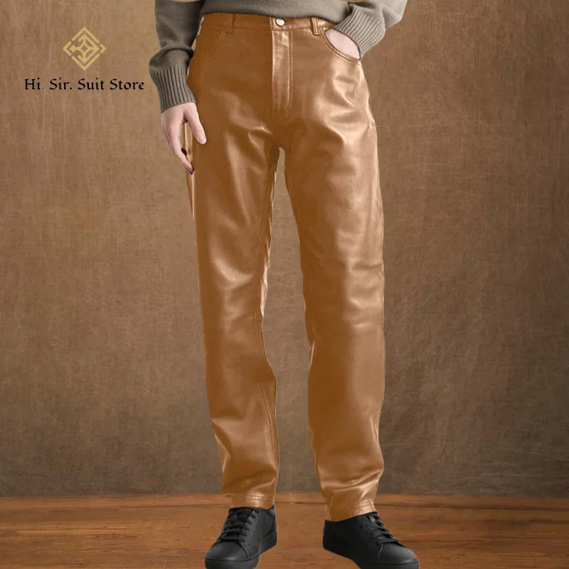 Pantalones clásicos de cuero para hombre, pantalones de discoteca ajustados para hombre, pantalones elásticos para motociclismo, trabajo, senderismo, ropa para exteriores, estilo Punk