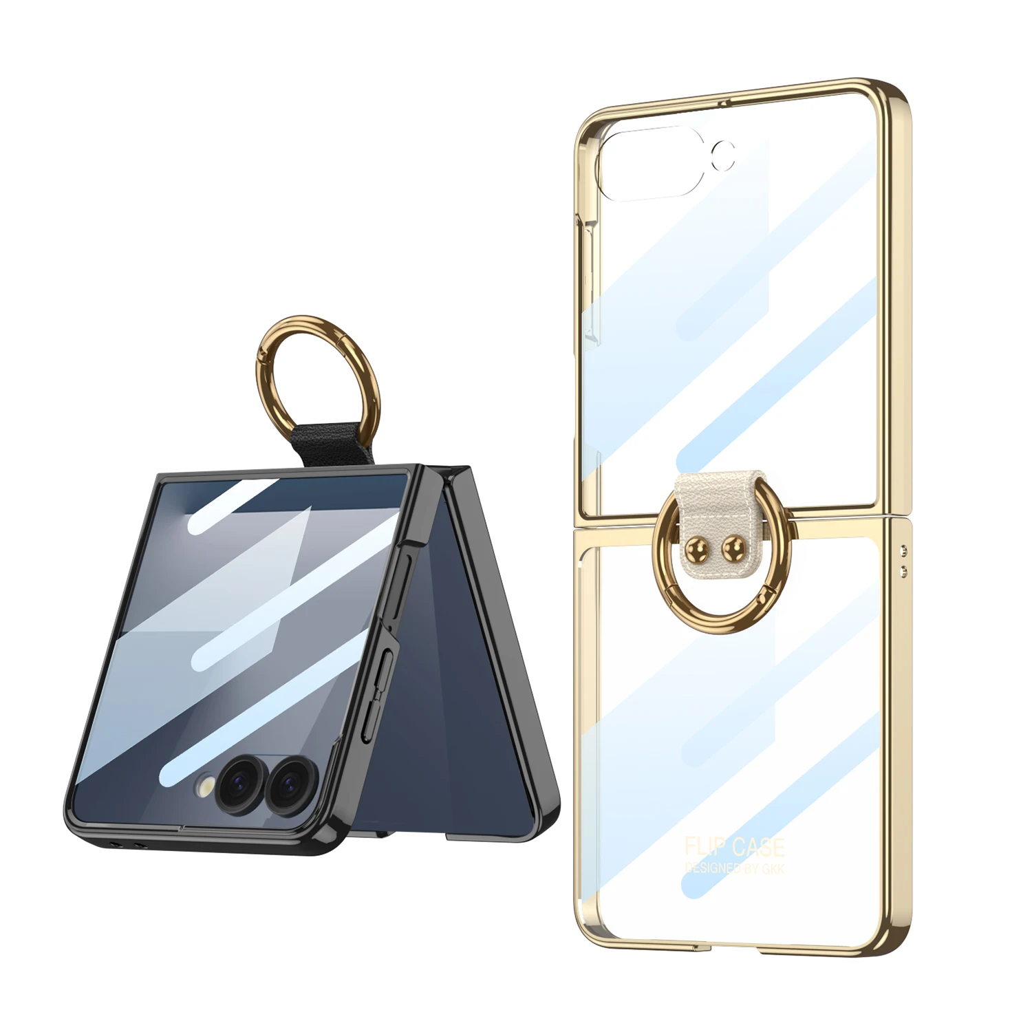 Simple Electroplated Frame Transparent Tempered Film Phone Case For Samsung Galaxy Z Flip 7 Ring Buckle Shockproof Protect Cover