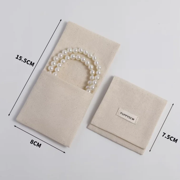50 Unbleached Cotton Jewelry Pouches, Customizable Logo