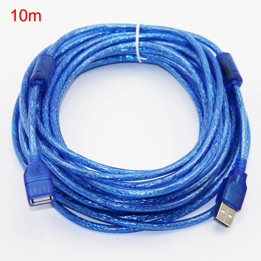 Bochara USB 2.0 Extension Cable Male to Female Duble Shielded(Foil+Braided) Transparent Blue 1.5m 3m 5m 10m